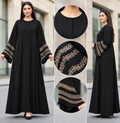 Abaya Gold Tatriz - black abaya with gold embroidered sleeve bands