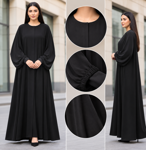 Abaya Sada Balloon Sleeve - plain black abaya with elasticated cuffs