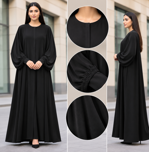 Abaya Sada Batwing - plain black abaya with batwing sleeves and elastic cuffs