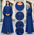 Abaya Buckle Royal Blue - royal blue abaya with square metal buckles and balloon sleeves