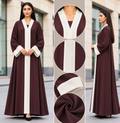 Abaya Cream Panel Burgundy - burgundy open abaya with cream front panel and cuffs