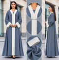 Abaya Cream Panel Slate Blue - slate blue open abaya with cream front panel and cuffs