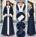 Abaya Cream Panel Navy - navy open abaya with cream front panel and cuffs