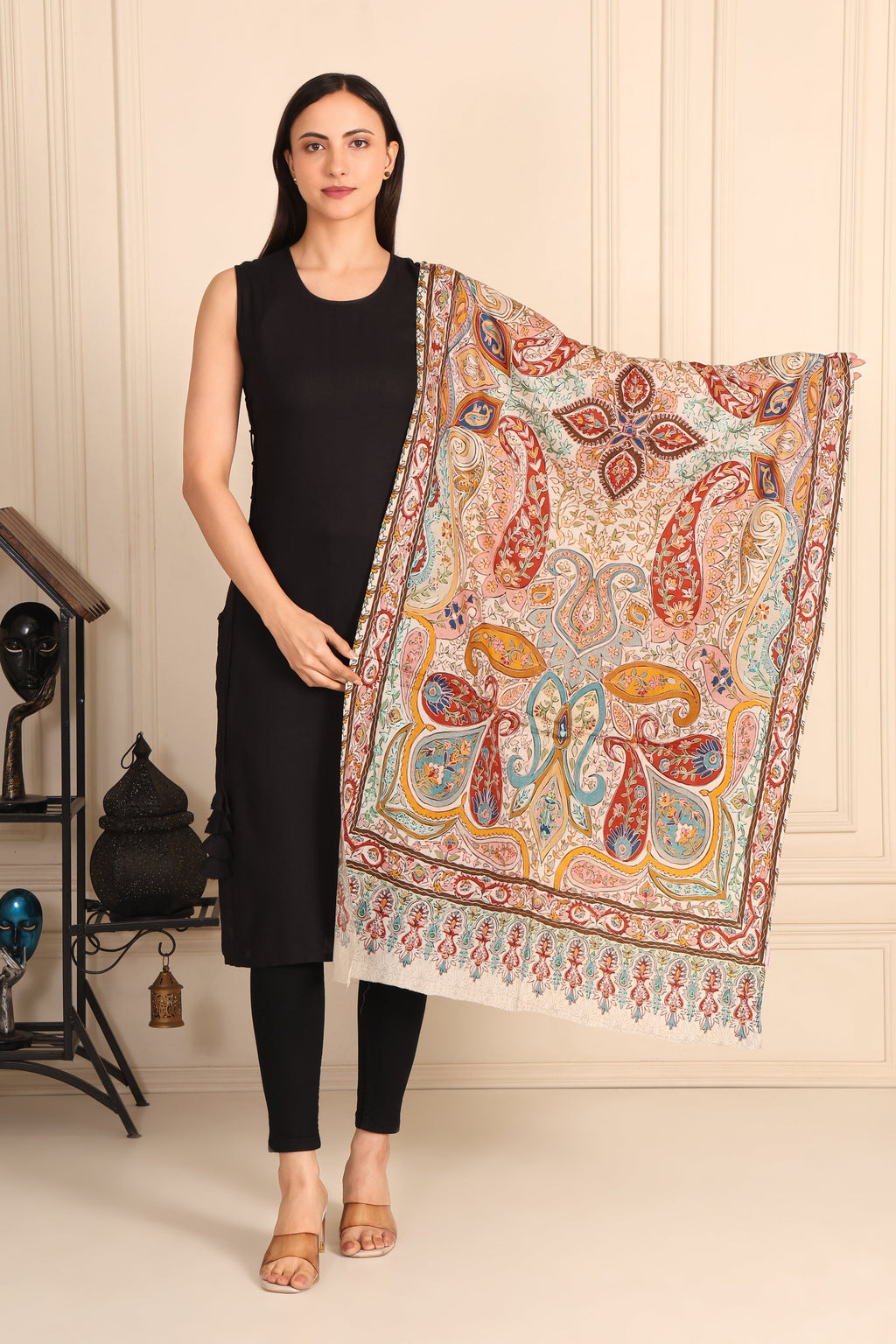 Kalamkari Pashmina Blend Shawl – Art Layout