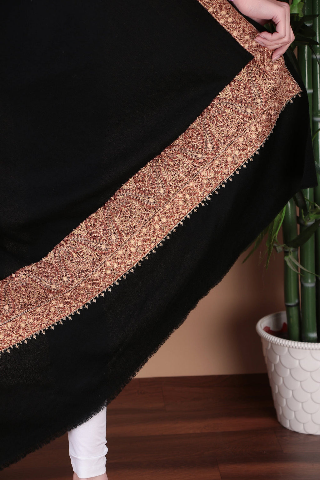 Kalamkari Pashmina Blend Shawl – Boundary Pattern