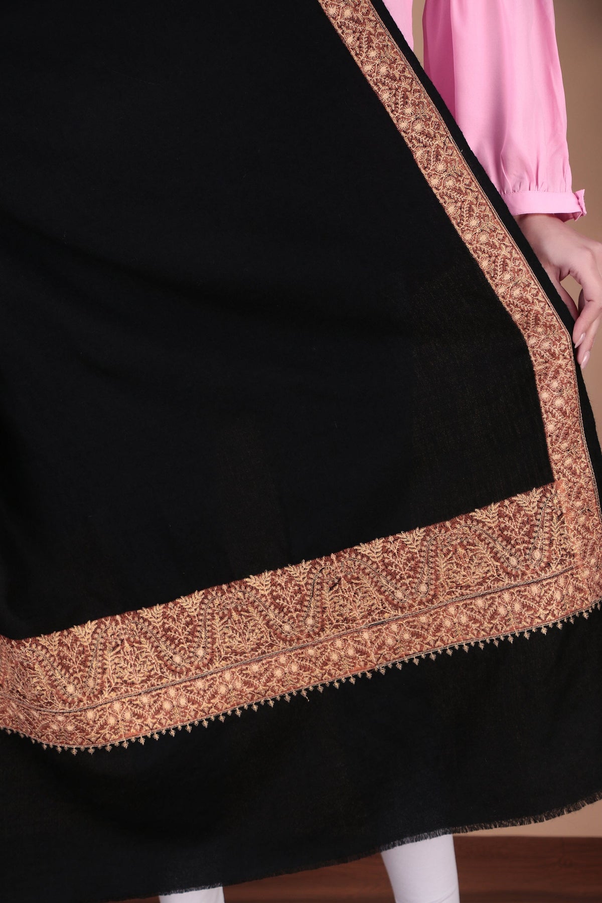 Kalamkari Pashmina Blend Shawl – Boundary Pattern
