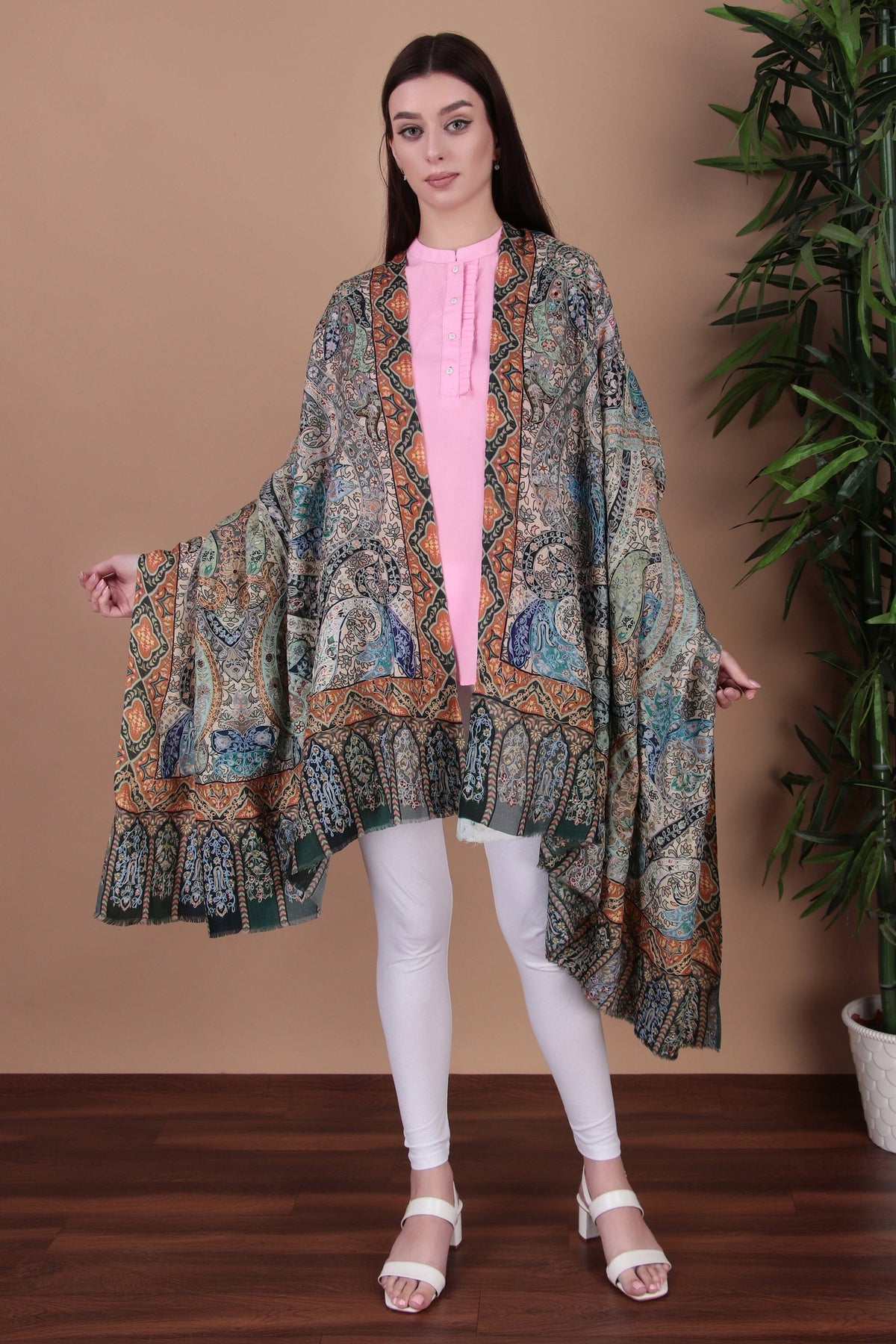 Kalamkari Pashmina Blend Shawl – Colour Flow