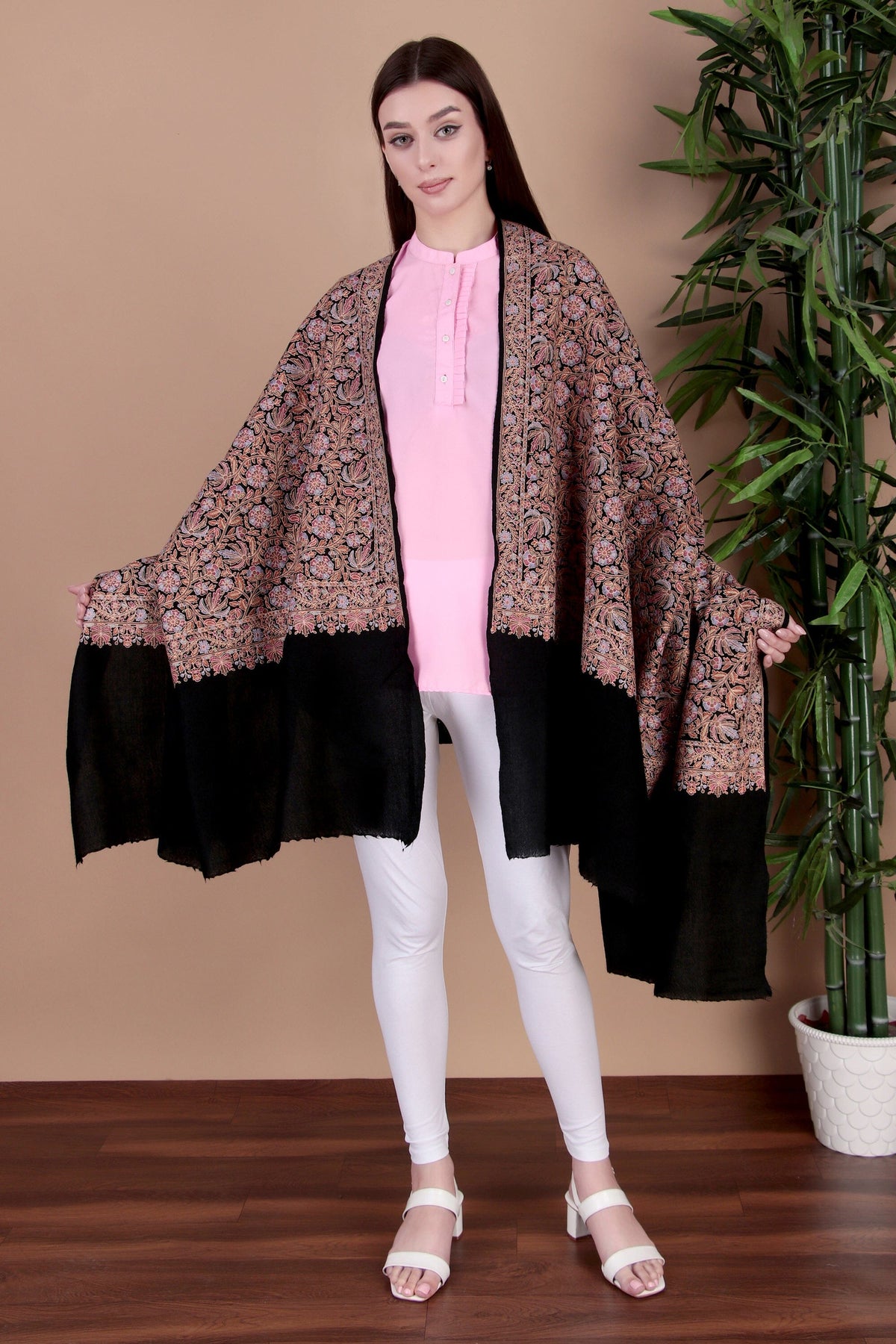 Kalamkari Pashmina Blend Shawl – Full Work