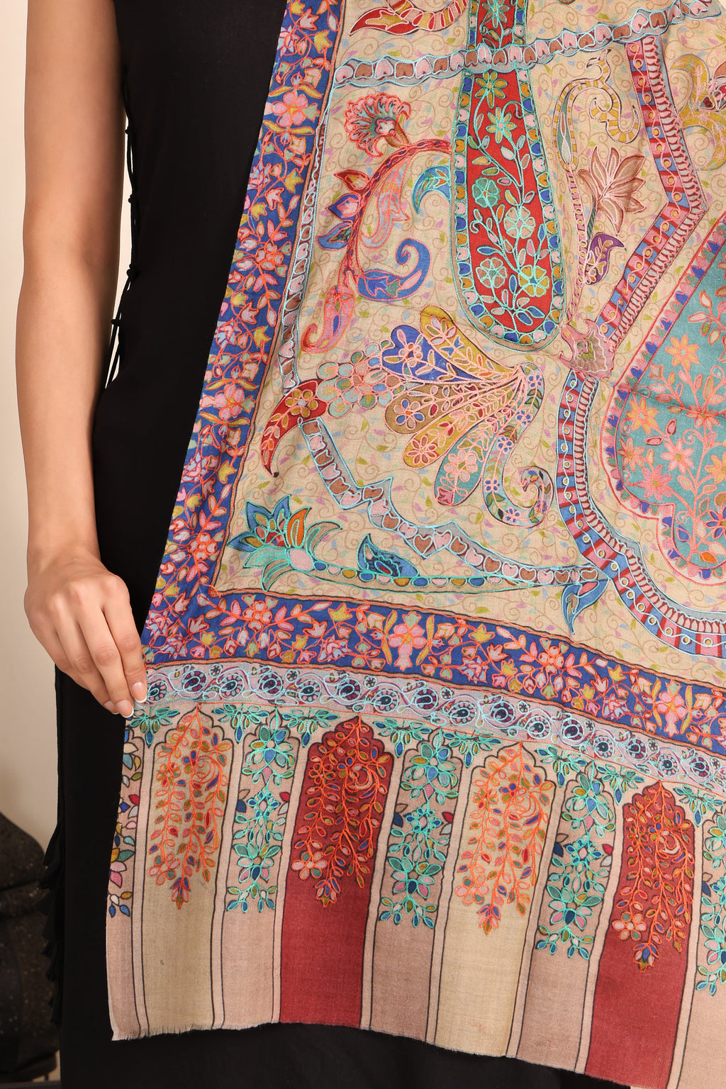 Kalamkari Pashmina Blend Shawl – Hand Art