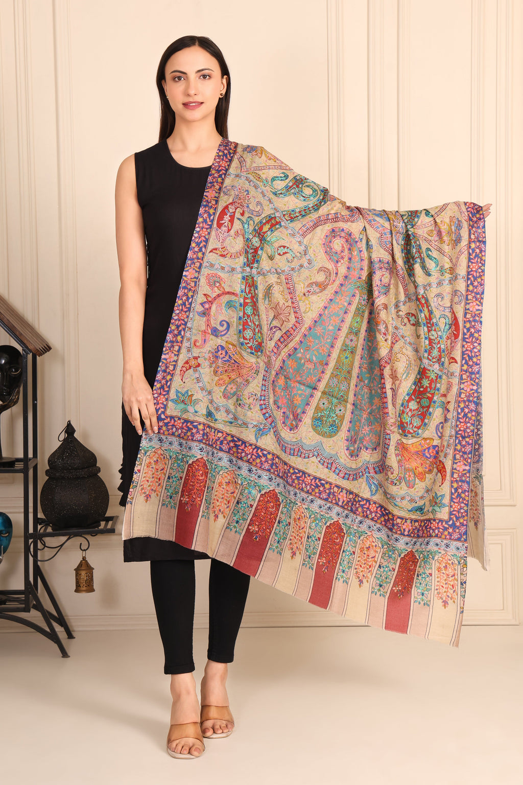 Kalamkari Pashmina Blend Shawl – Hand Art