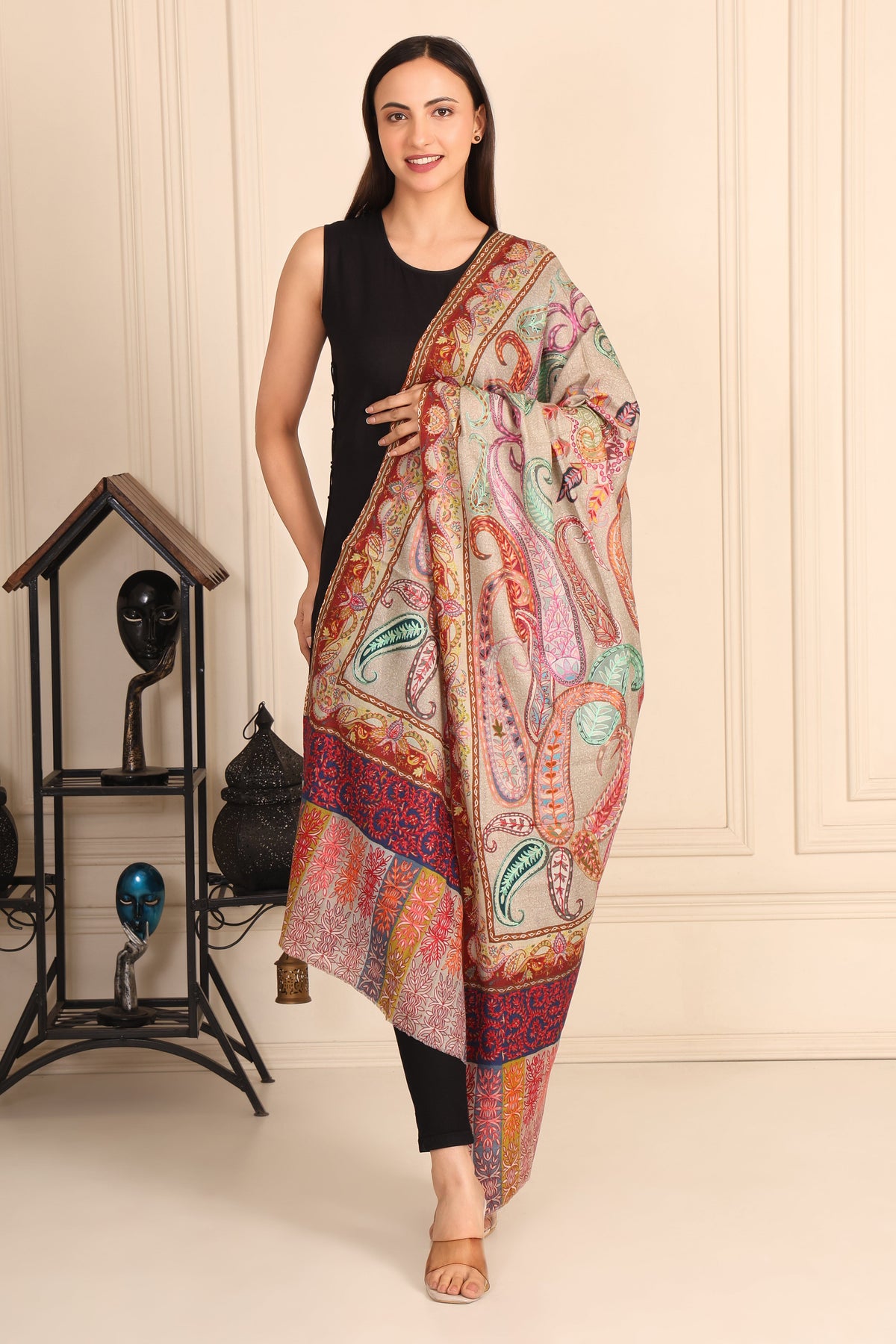 Kalamkari Pashmina Blend Shawl – Heritage Line