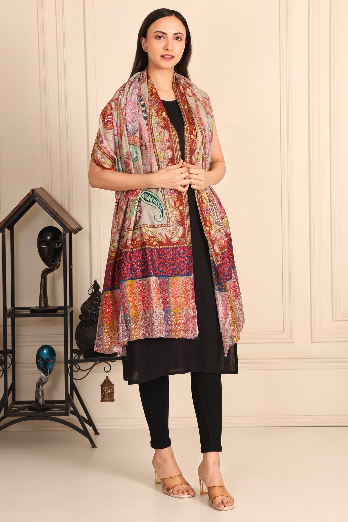 Kalamkari Pashmina Blend Shawl – Heritage Line