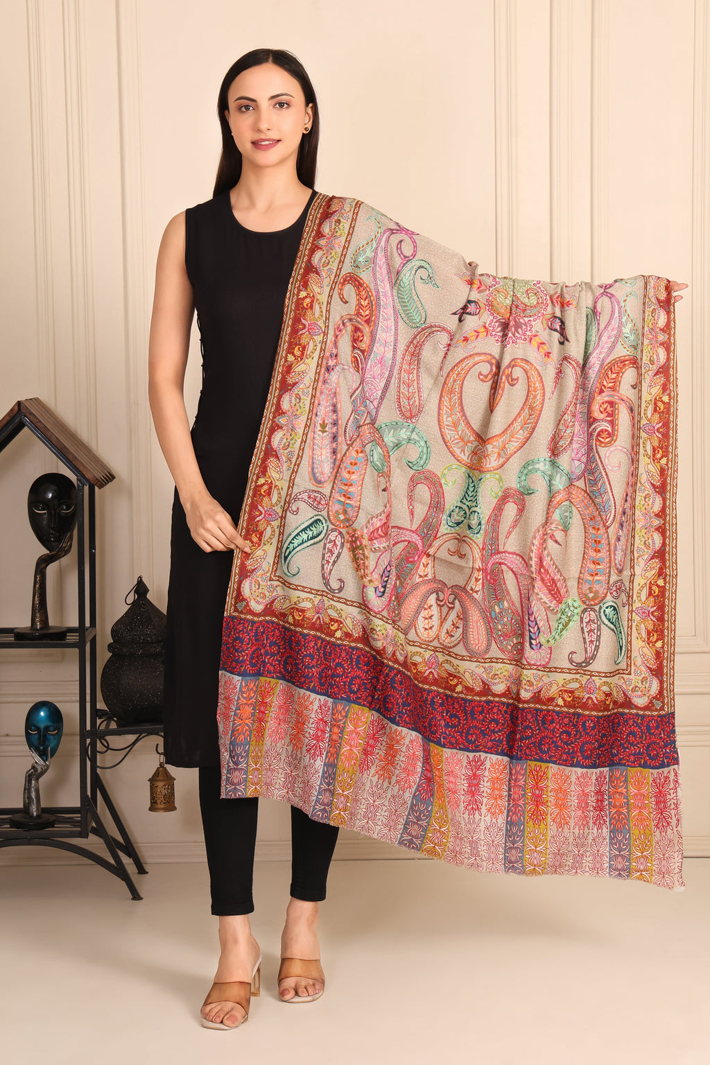 Kalamkari Pashmina Blend Shawl – Heritage Line