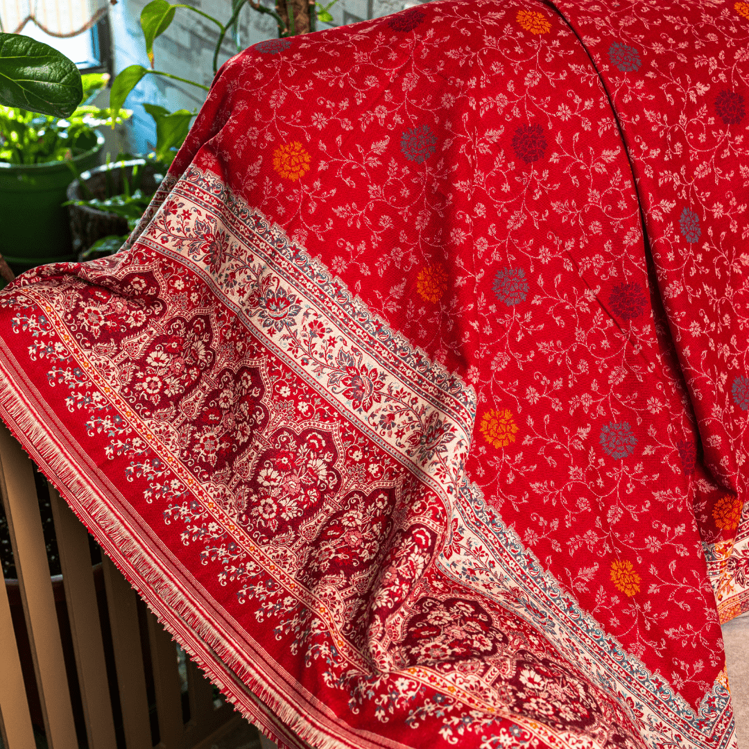 Spaced Floral Embroidery Shawl